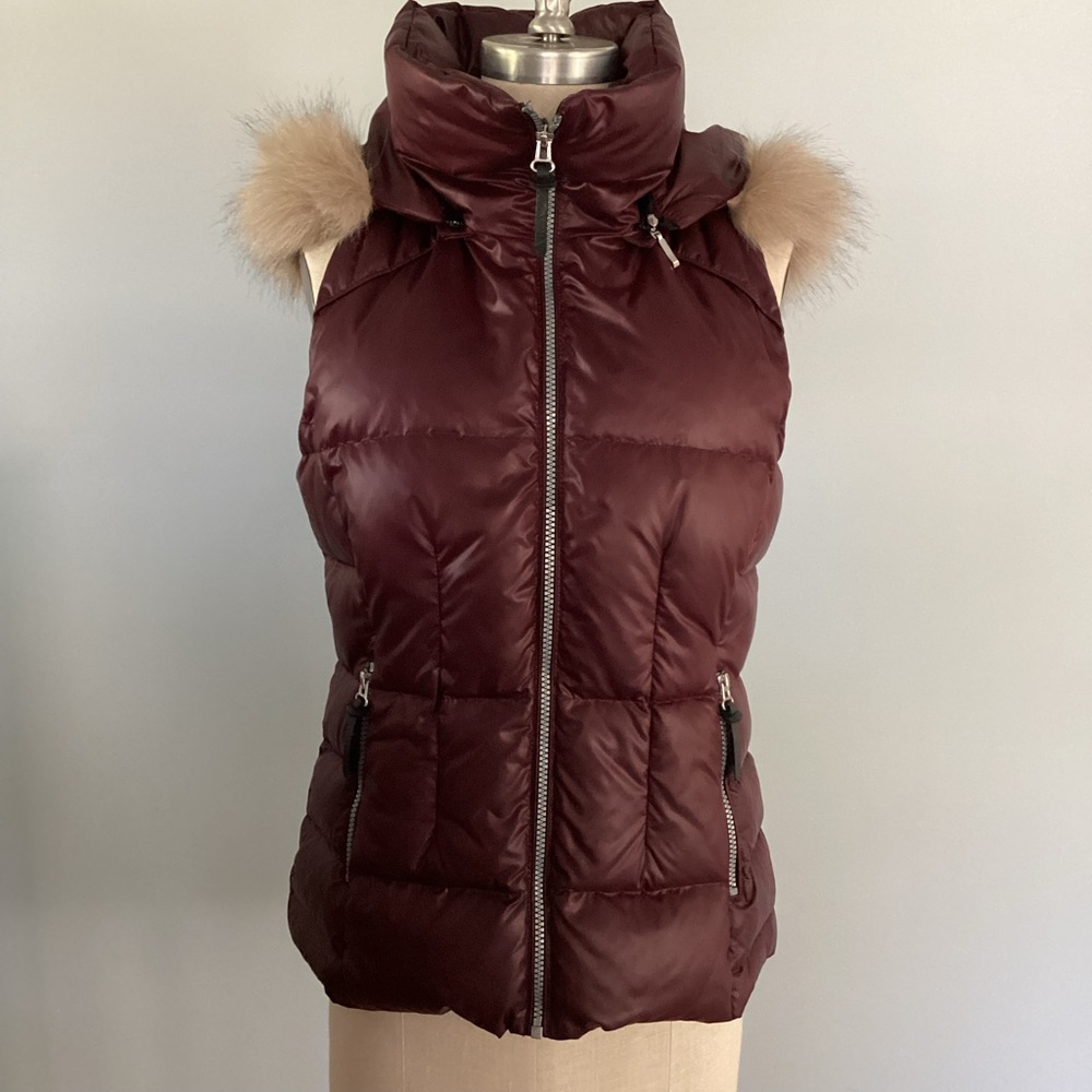 Marc New York Burgandy Fur Hooded Vest Size Medium